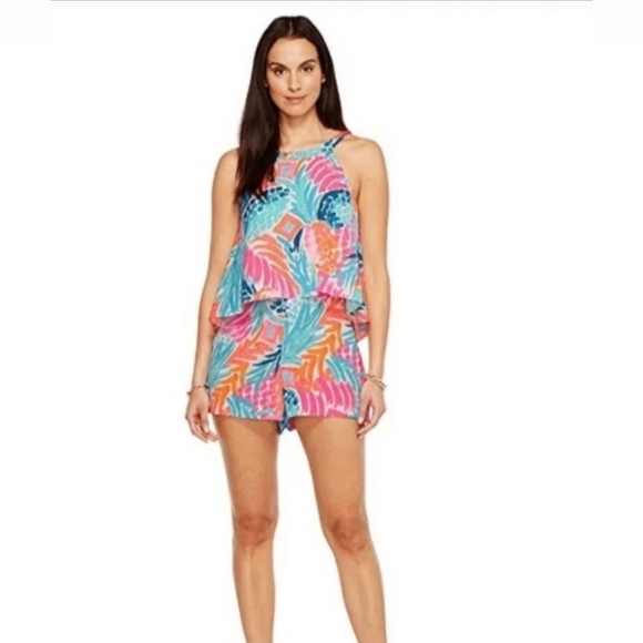 Lilly Pulitzer Edona Romper Goombay Smashed Print Colorful Beach Vacation Sz 2 - Picture 1 of 11